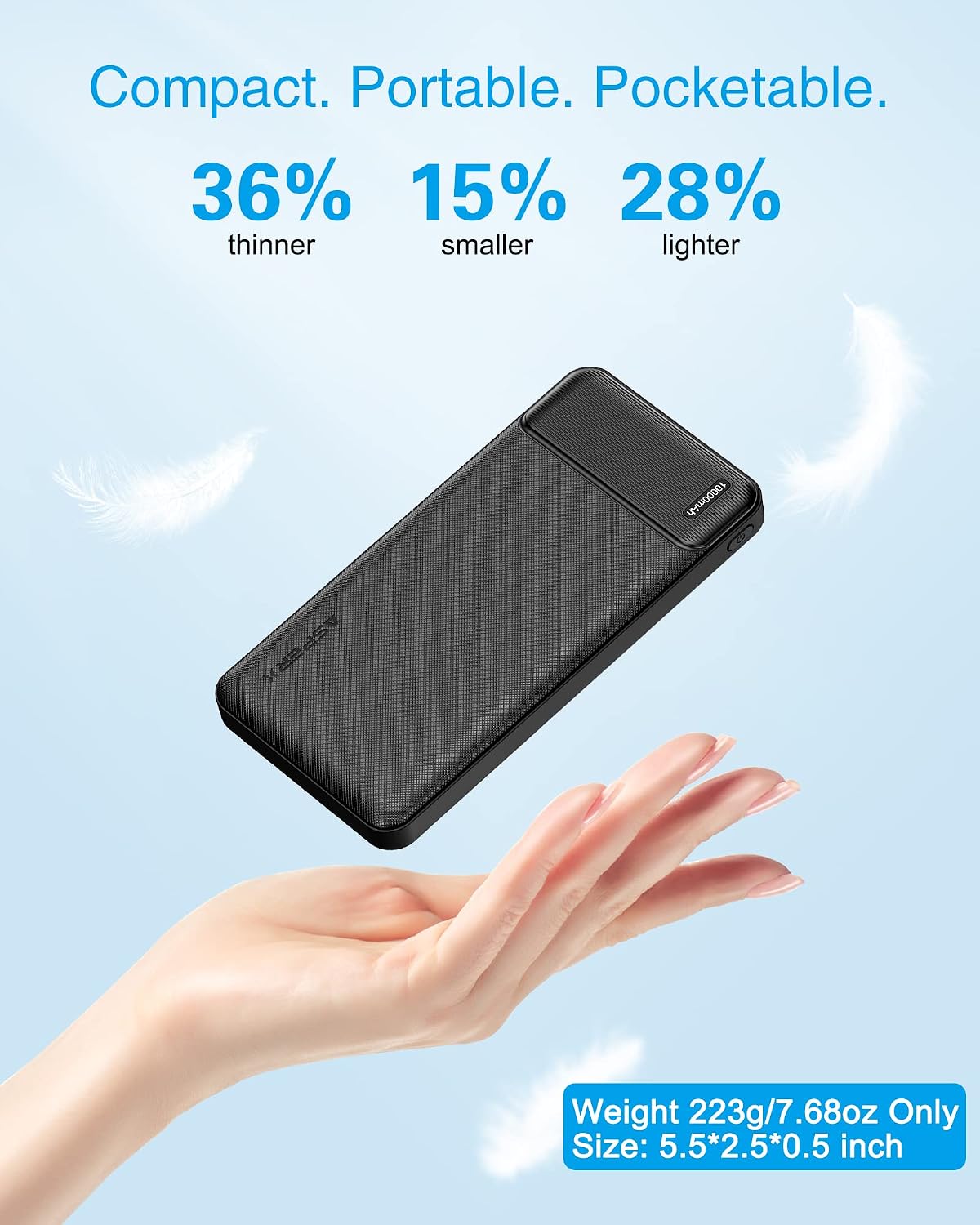 AsperX 2 Pack 10000mAh Portable Charger Dual USB Power Bank Battery Pack | Slim Portable Phone Charger , External Travel Battery Pack for iPhone, Samsung, Google LG and Heated Vest