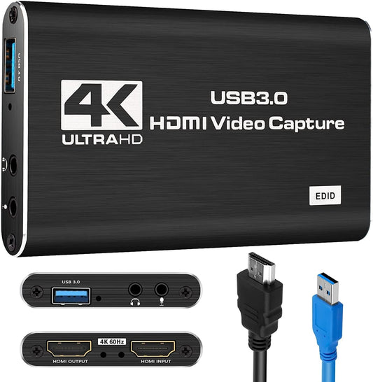 2024 Capture Card, 4K HDMI Audio Video Capture Card, USB 3.0 Capture Adapter 1080P 60FPS Video Recorder Device for Game Recording, Works for Nintendo Switch, Streaming Live,Support X-Box/OBS/Camera/PC