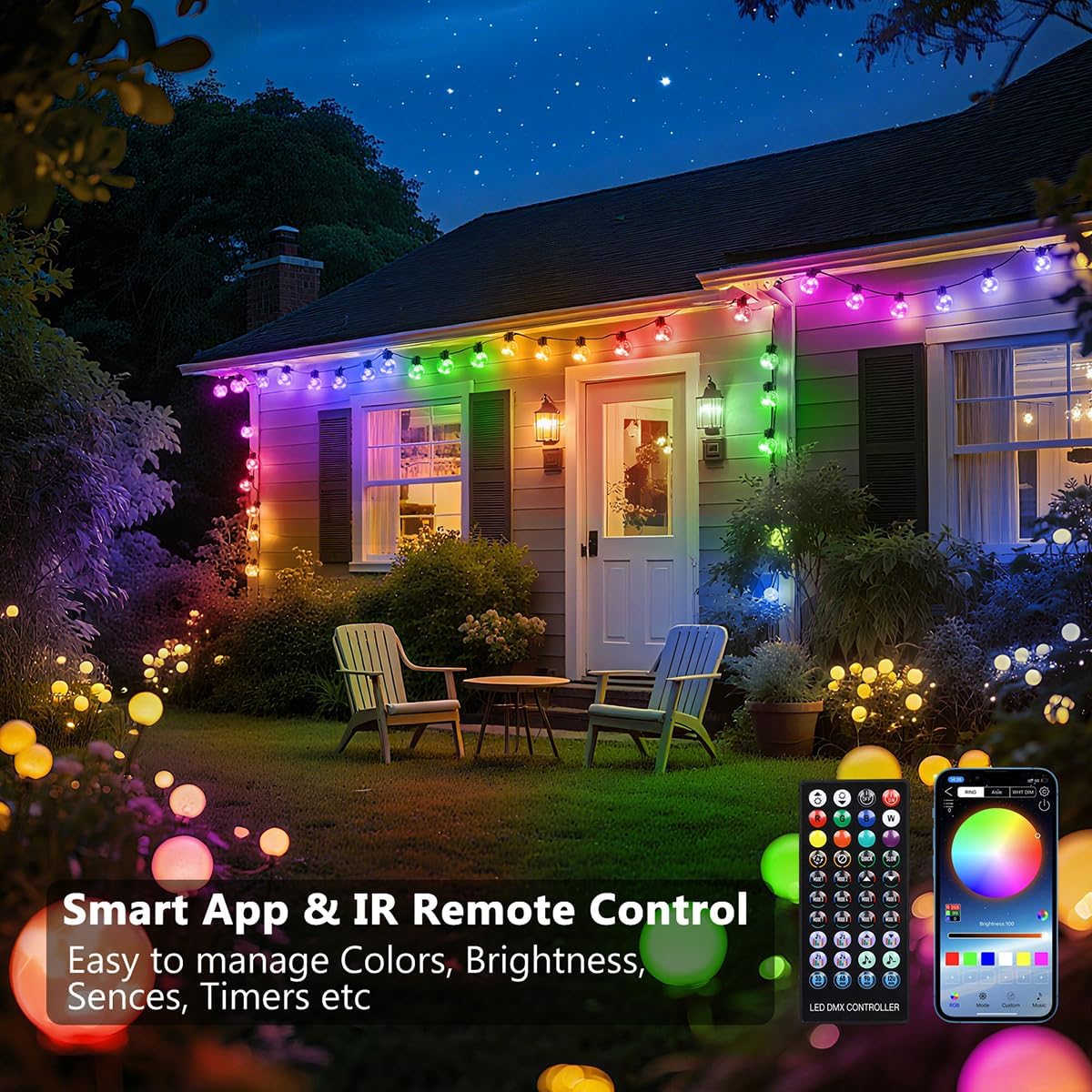 Outdoor String Lights USB Plug-in,22ft 20 Color Changing LED Bulbs