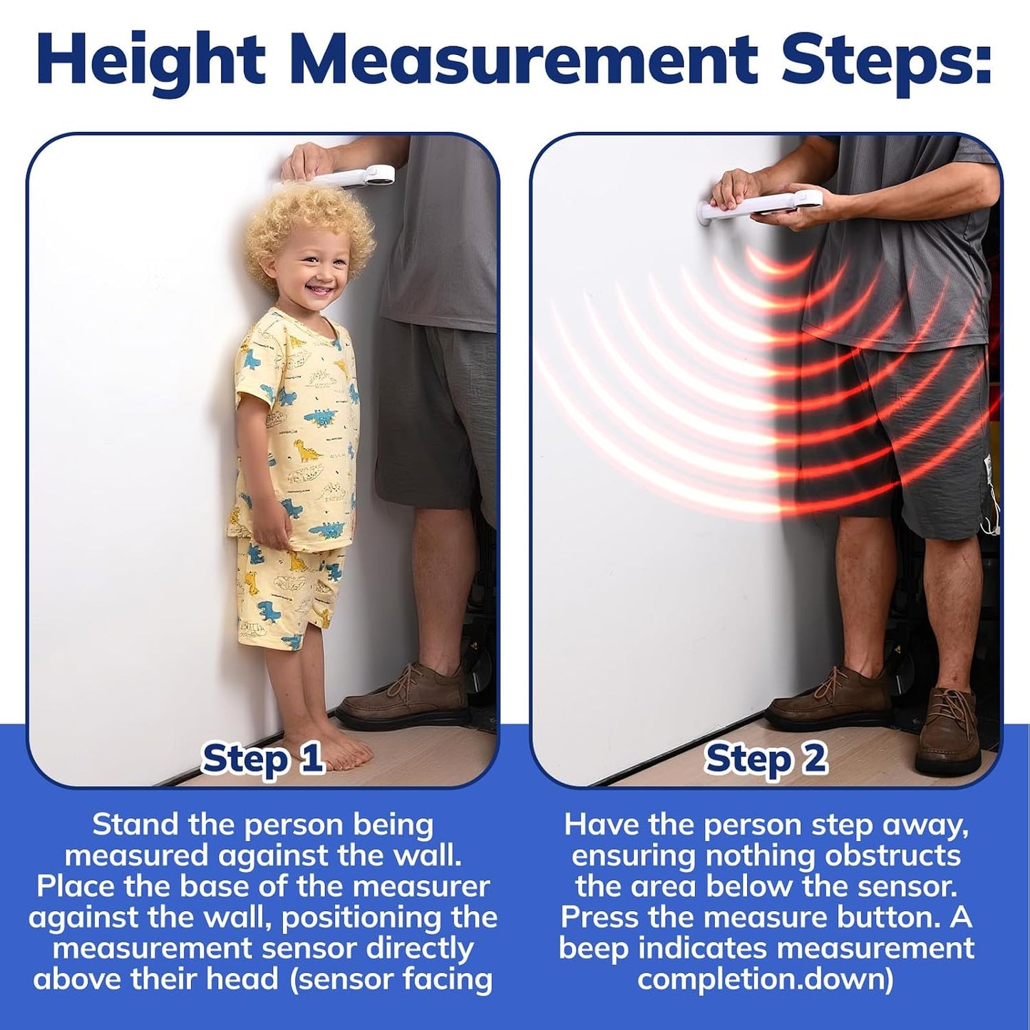 Portable Height Measurement for Kids & Adults | 3-Second Infrared Digital Height Measurement Tool for Wall (94.5in Range), LED Display, Type-C Charging, White