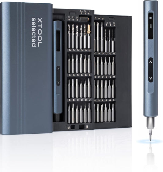 xTool Selected 52-in-1 Mini Electric Screwdriver and Drill, 48 Bits, 400RPM | 39 screw bits plus 9 drill bits, 5 torque levels 0.1-3 N.m, 400 RPM; drills and drives on PC, phone, laptop, drone
