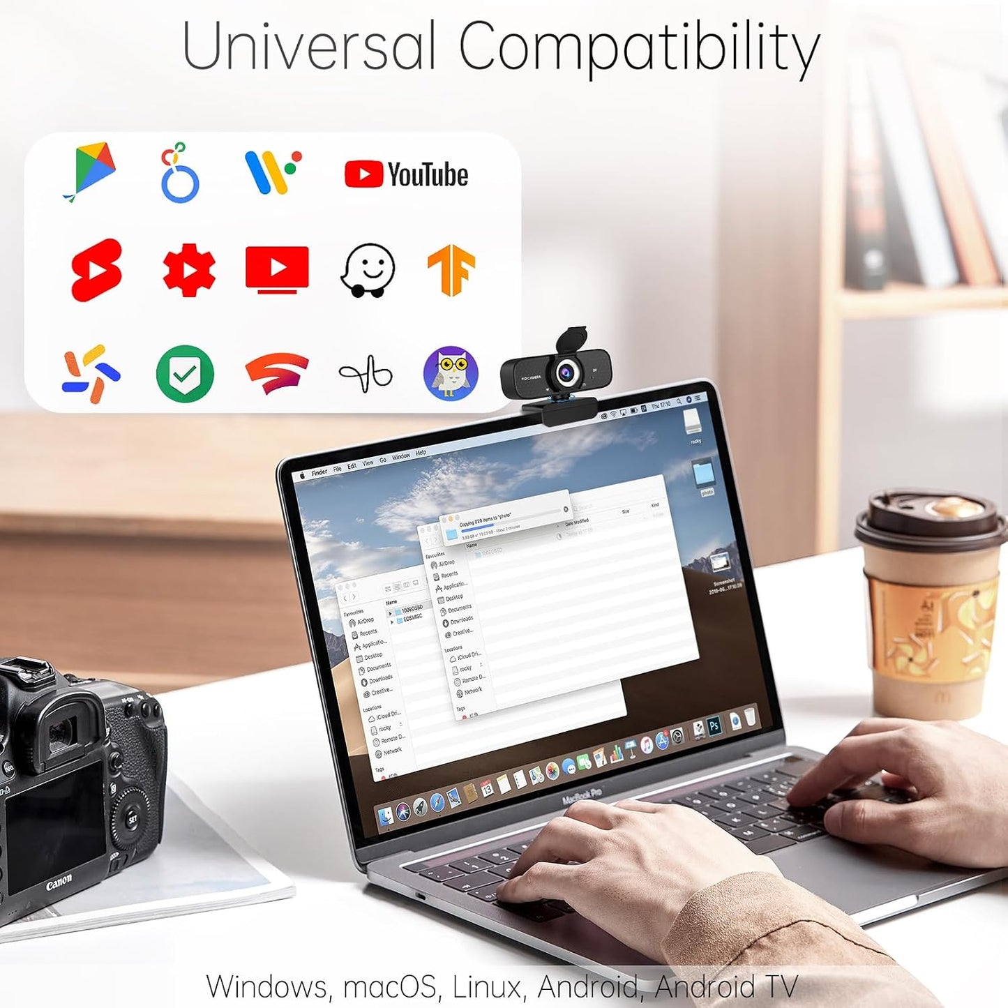 2K HD Webcam with Wide Angle Lens, Privacy Cover, Auto Light Correction and Noise-Canceling Mic, Plug & Play USB Camera for Desktop/Laptop/Mac/PC, Compatible with Teams/Zoom/Skype/Streaming Black