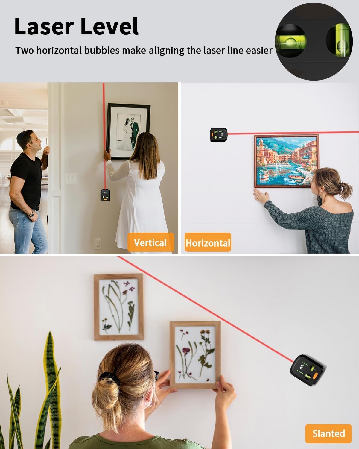 4-in-1 Laser Level with Line Laser, Drill Dust Collector, Wall Bracket, Electronic Vacuum Suction Cup, 1800 mAh Battery, Leveler Tool Perfect for Picture Hanging, Painting, Home Renovations