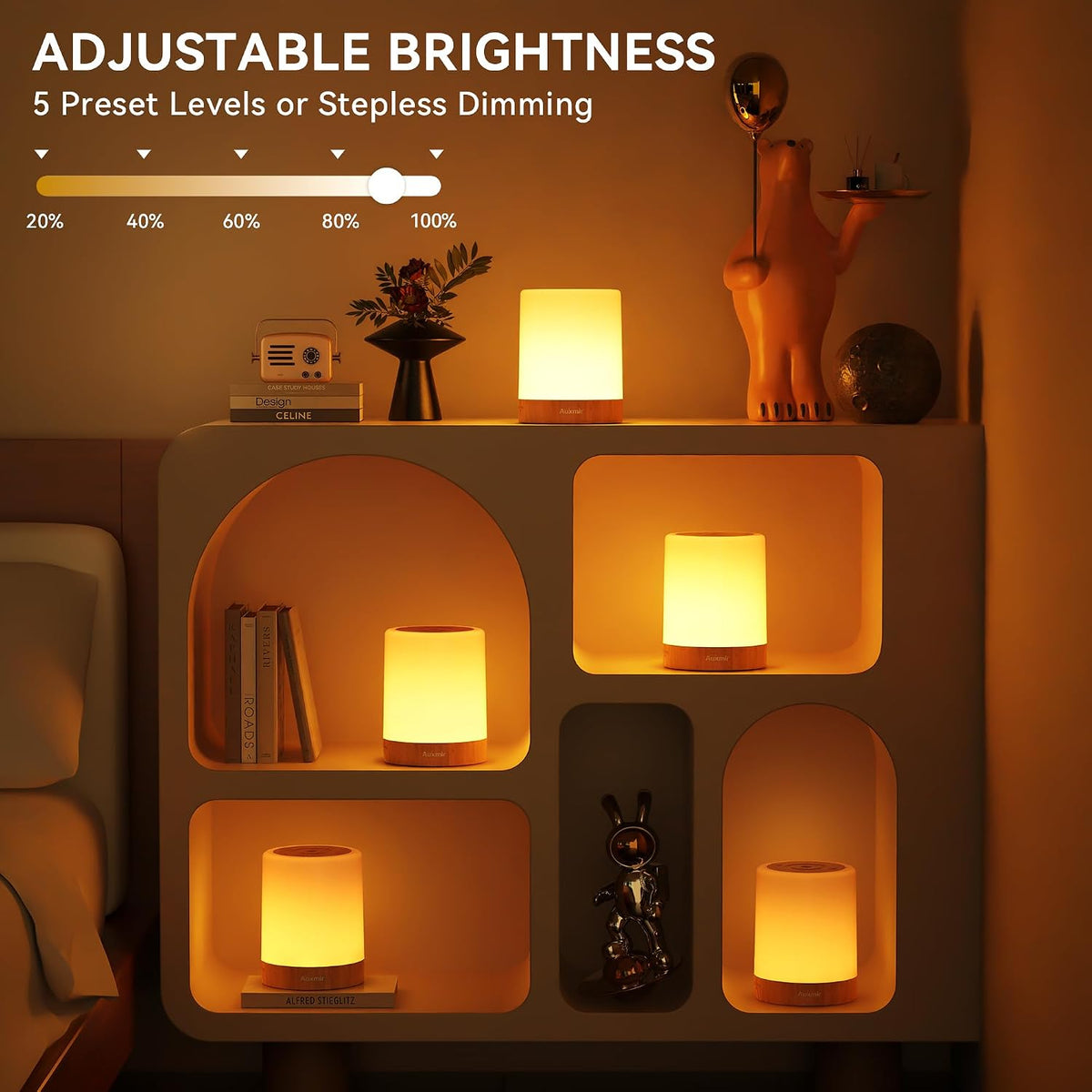 Auxmir Nursery Night Light, Rechargeable 256 RGB Lamp with Timer, Brown