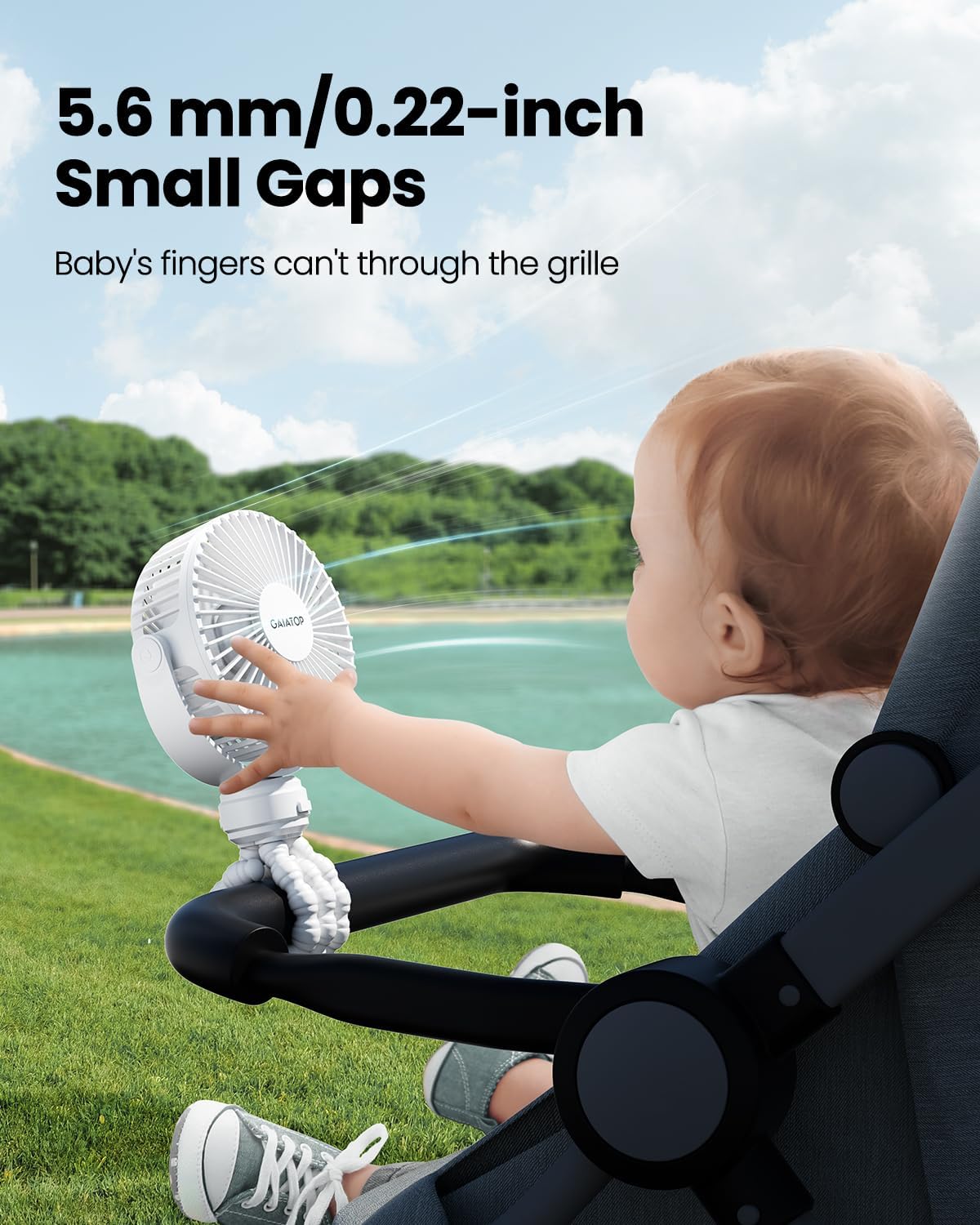 Gaiatop Mini Portable Stroller Fan, Small Clip on Fan 3 Speed Rechargeable | 360° Rotate Flexible Tripod, Battery Operated Detachable, Cooling for Car Seat Crib Treadmill Travel White