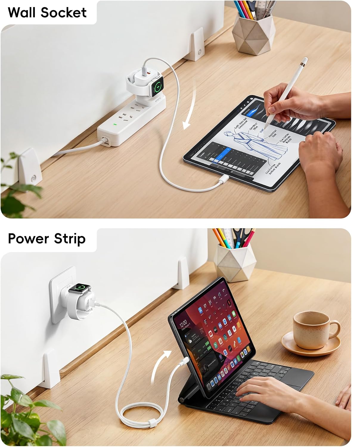 VRURC Fast Charger for Apple Watch, Built-in Wireless Magnetic Charging Station for iWatch SE/11/10/9/8/7/6/5/4, PD 20W USB C Charging Block, Foldable Wall Charger for iPhone 17/16/15/14/13-White