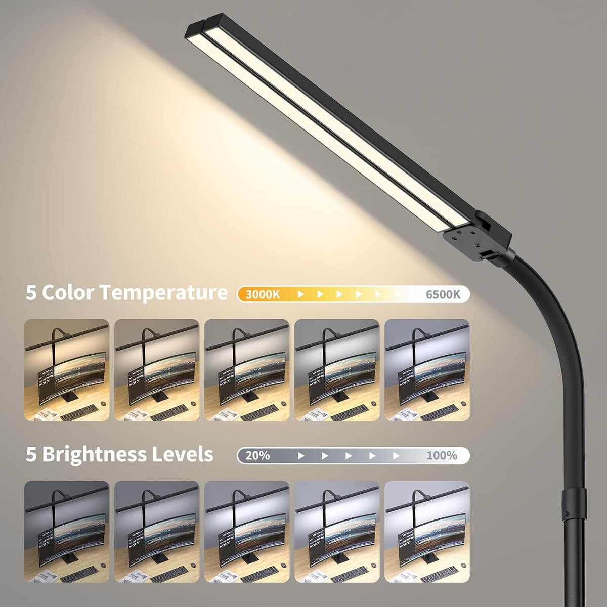 LED Desk Lamp Architect Task Light Dual Head Modern Flexible Gooseneck Tall