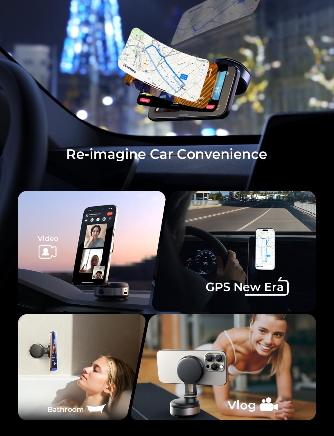 LISEN Portable for iPhone 17 Electric Vacuum Suction Phone Holder for Car MagSafe, Magnetic Phone Holder for Car Suction Cup Phone Mount Foldable for iPhone 17 Pro Max Air /16/15/14/13/12 Kits