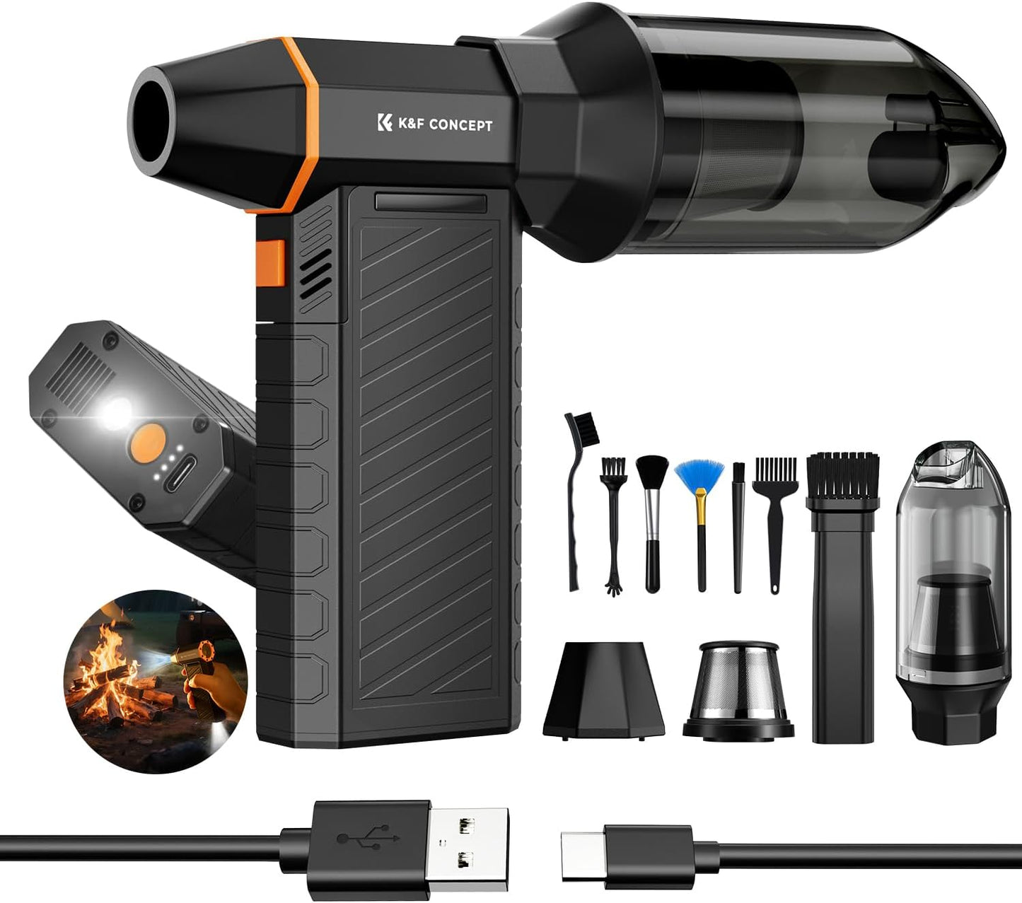 K&F CONCEPT Blower&Suction 2 in 1 Magnetic Compressed Air Duster,LED Light | 6000mAH,300000RPM,Low Gear for 180-Minute Runtime,Compact & Portable,for Computer,Keyboard,Car,Outdoor,Home Cleaning,BS500M
