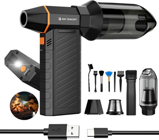 K&F CONCEPT Blower&Suction 2 in 1 Magnetic Compressed Air Duster,LED Light | 6000mAH,300000RPM,Low Gear for 180-Minute Runtime,Compact & Portable,for Computer,Keyboard,Car,Outdoor,Home Cleaning,BS500M