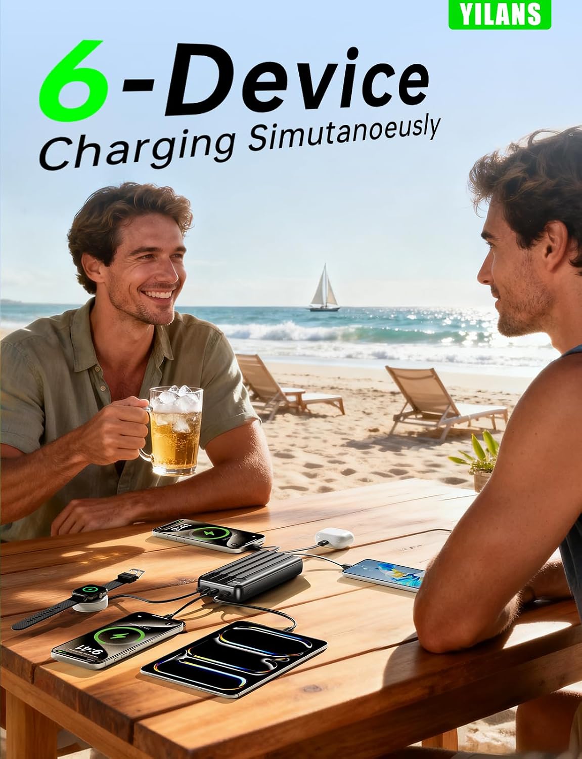 Portable Charger Power Bank, 50000mAh, 4 Built-In Cables,Travel Essentials | 22.5W Fast Charging, Charges 6 Devices, for Smartphone &amp; Tablet,Gift Ideas,for Frequent Traveler,Commuter,Student