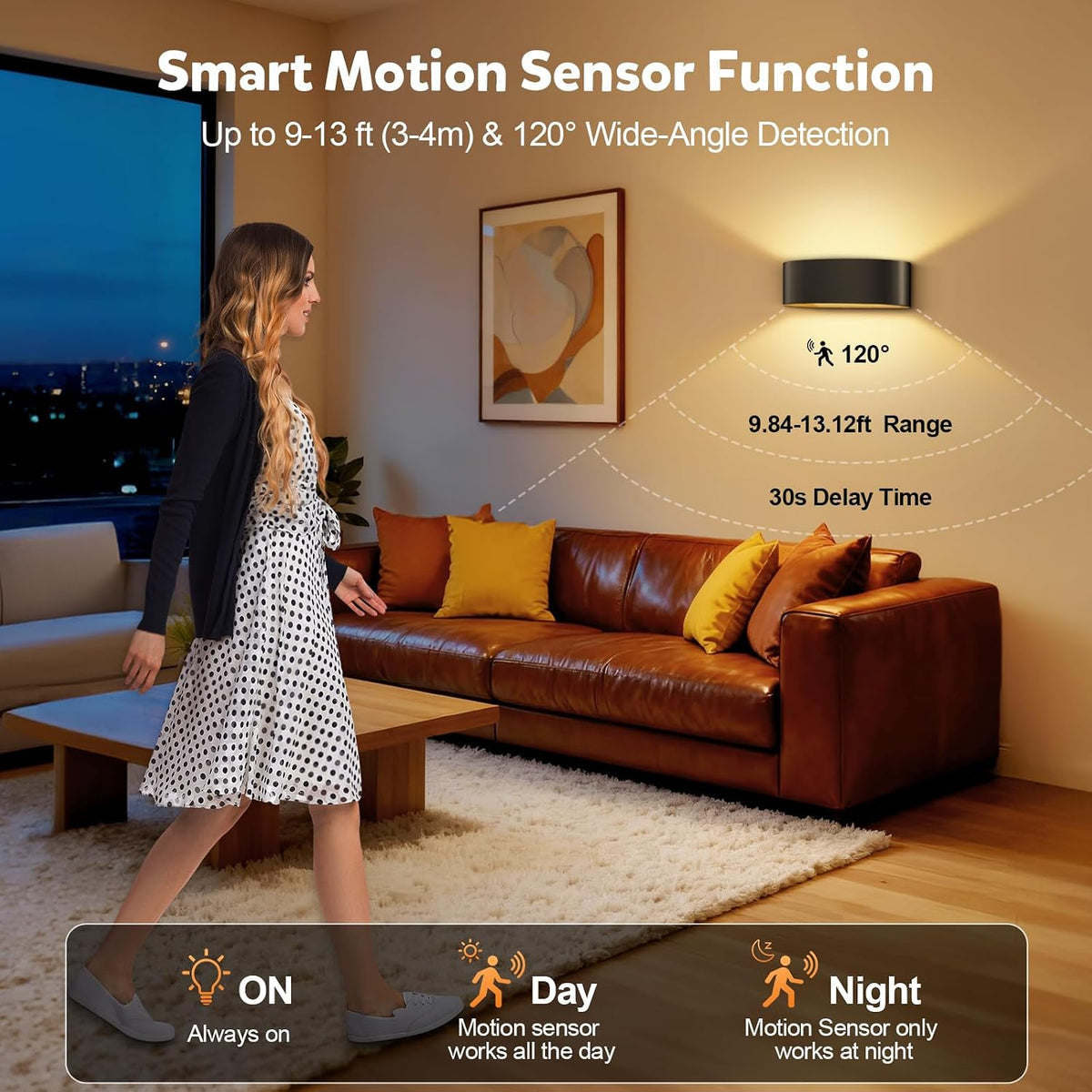Motion Sensor Wall Sconces Set of 2, Rechargeable 5000mAh Battery Operated Wall Light with Remote Control, 15 RGB and 3 Colors Dimmable, Up and Down Wireless Wall Mount Light for Hallway Stair