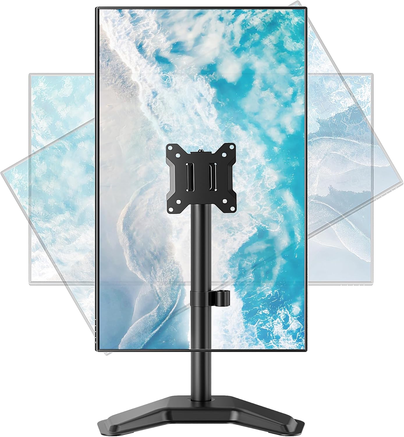 monTEK Freestanding Single Monitor Stand for 17-32" Screens, 22 lbs | Solid V-shaped base, single-screen full-motion arms, height adjustment, tilt, swivel, rotation and VESA 75/100