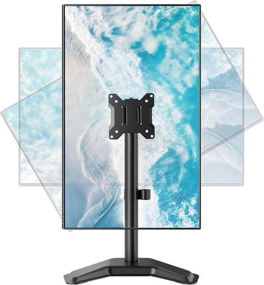 monTEK Freestanding Single Monitor Stand for 17-32" Screens, 22 lbs | Solid V-shaped base, single-screen full-motion arms, height adjustment, tilt, swivel, rotation and VESA 75/100