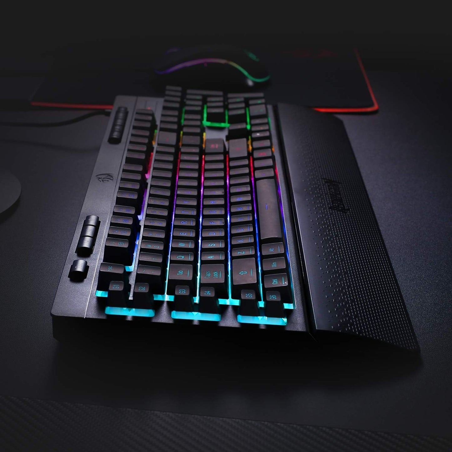 Redragon K512 RGB Membrane Gaming Keyboard, 6 Macro Keys & Easy Media Wheel | Dedicated Scroll Controls, No Software Needed 6 On-the-Fly Combos for Extensive Games, 13 Backlight Modes, Wrist Support