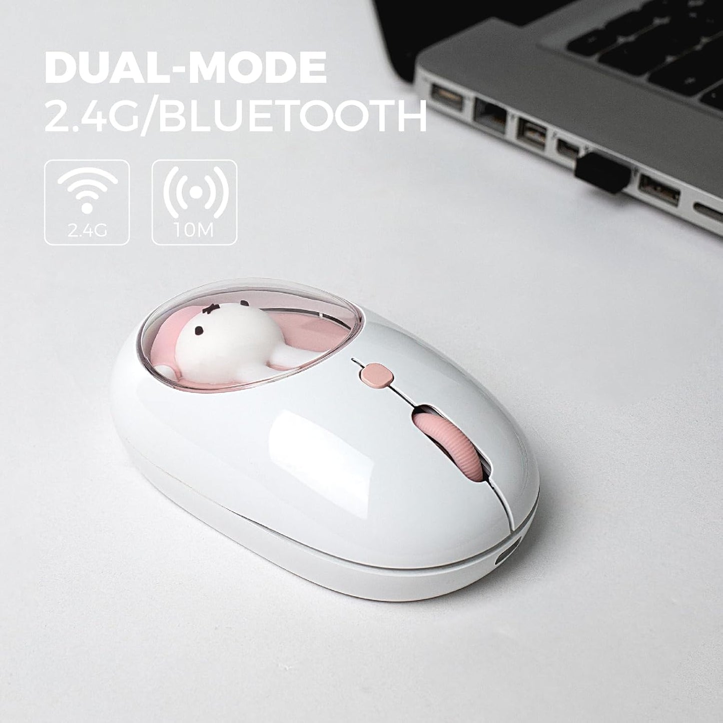 MIPOW×Miffy Bluetooth Wireless Mouse, Compact Portable for Laptops &amp; Tablets. Smooth Tracking, Works with Windows &amp; MacOS, Pale Pink