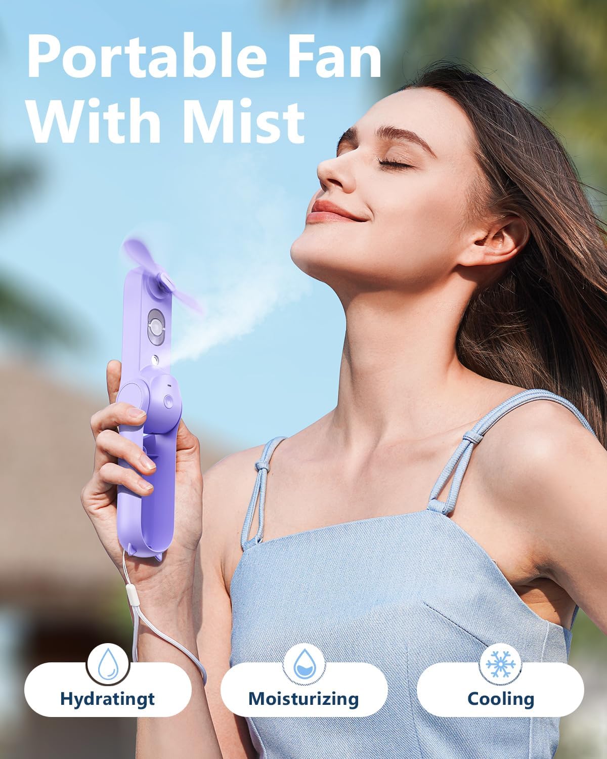 SWEETFULL Portable Misting Fan, Handheld Personal Mister, Rechargeable Mini Spray Water Mist, for Kids Women Travel, Outdoors, Hiking, Camping, Home Office (Purple)
