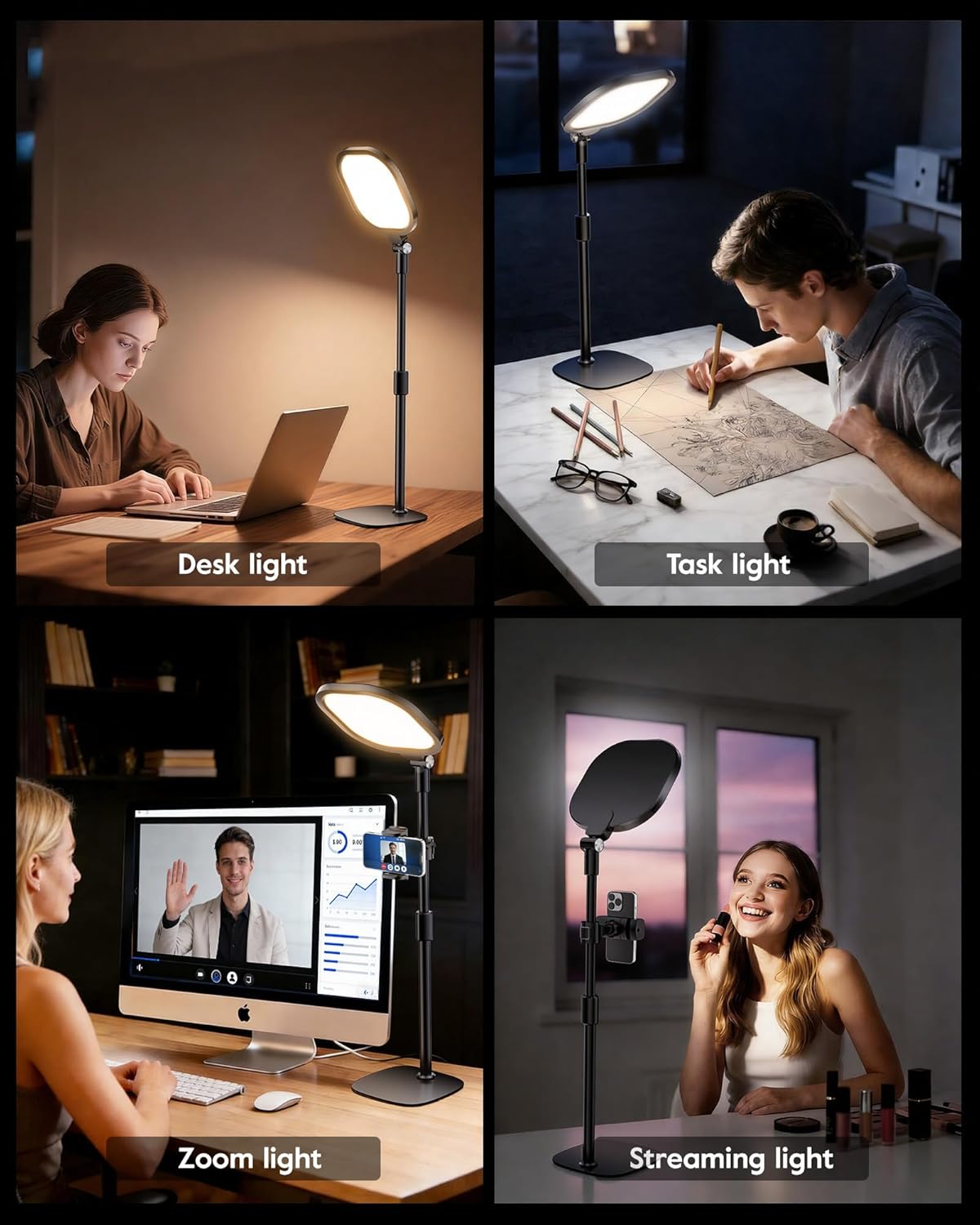 LitONES Video Conference Lighting for Zoom Meeting, Ring Light for Desk with Flexible Stand, 30 Light Modes Ring Light for Computer, Video Lights & Memory Func for Video Calls, Live Stream, Webcam