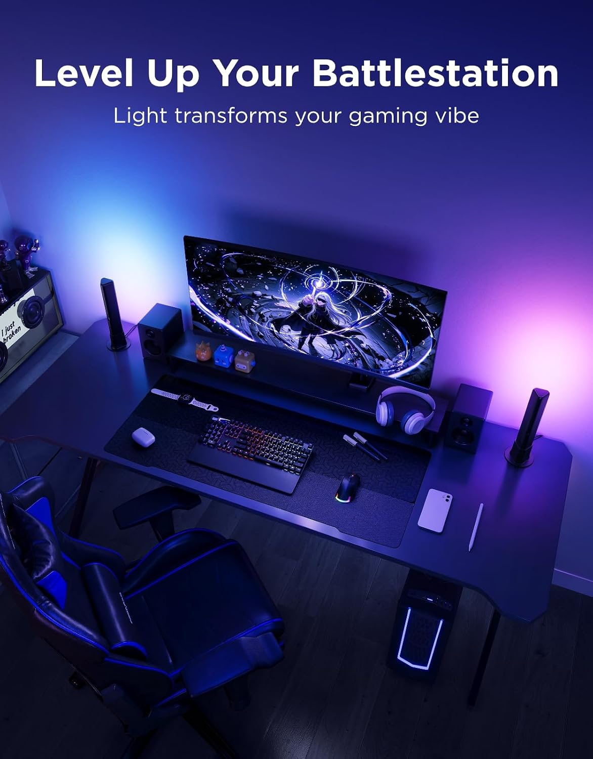 Govee Smart Light Bar, RGBICWW TV Lights for Living Room, Gaming, Black | Compatible with SmartThings, Matter, Alexa, LED Light Bar with Scene and Music Modes for Living Room, Gaming, PC, App Control