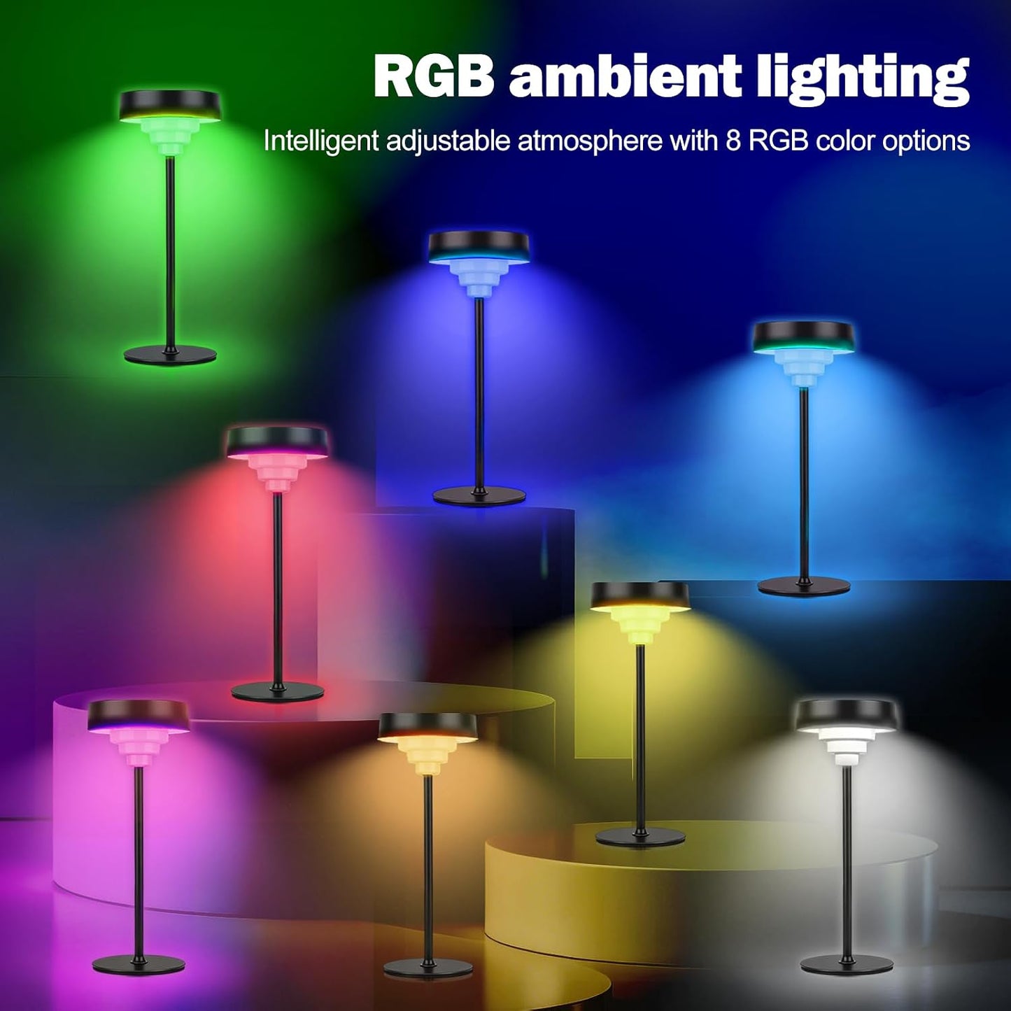 Embar Puzzle lamp with Portable RGB stepless dimming,5400mAh Battery Operated Lamps, Battery Level Display, LED Memory Function, Suitable for Restaurant, Bedroom, Cafe, and Home