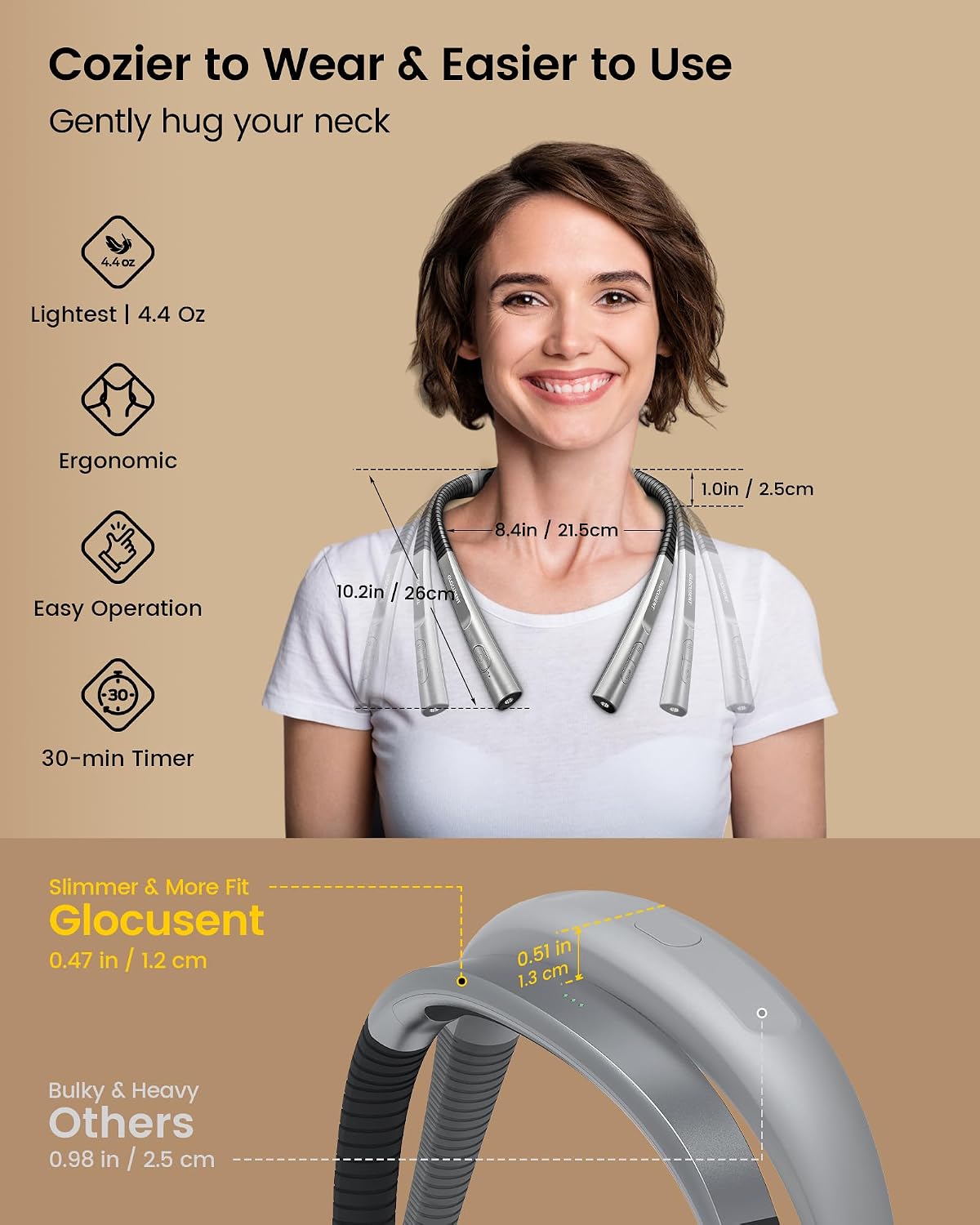 Glocusent Upgraded LED Neck Reading Light, Book Light for Reading in Bed | 30-min Timer, 3 Colors & 3 Brightness, Rechargeable, Eye-Caring Perfect for Women, Knitting,Crocheting, Repairing,Christmas