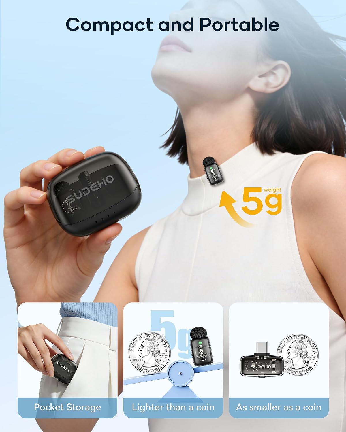 Wireless Mini Lavalier Microphones for iPhone iPad Android with Charging Case, USB C Lapel Mic with Noise Reduction &amp; Voice Changer Mode for Video Recording Vlogging YouTube Interview and Game Chat