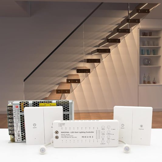 Wall Switch Control and Motion Sensor LED Stair Lighting Kit RW-5620, 40 Inches Long Cuttable LED Light for Indoor LED Stair Lights (Warm White 3000K, 12 Stairs)