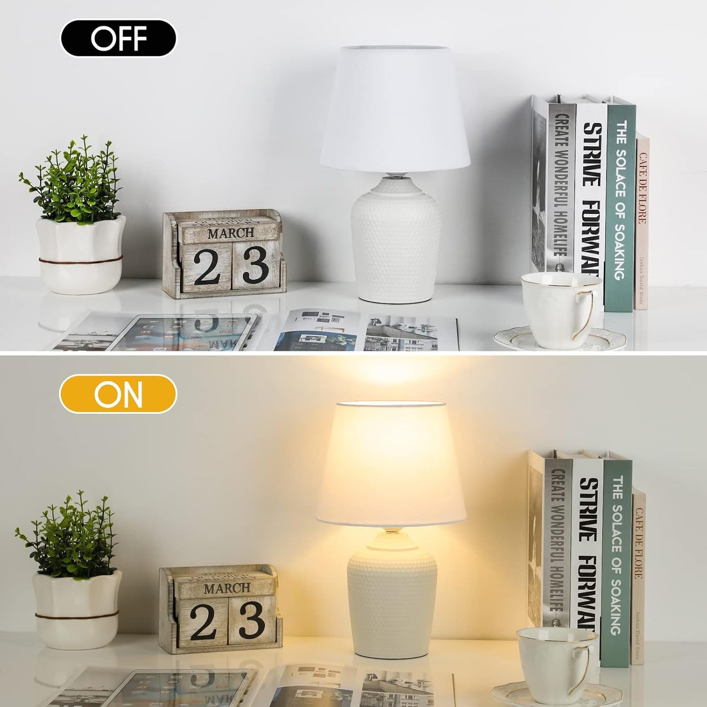 11.8’’ Small Table Lamps Set of 2 for Bedroom Kid’s Room Home Office, White | Cute & Unique, Perfect for Bedside Nightstand Desk Nursery Reading, Fabric Shade