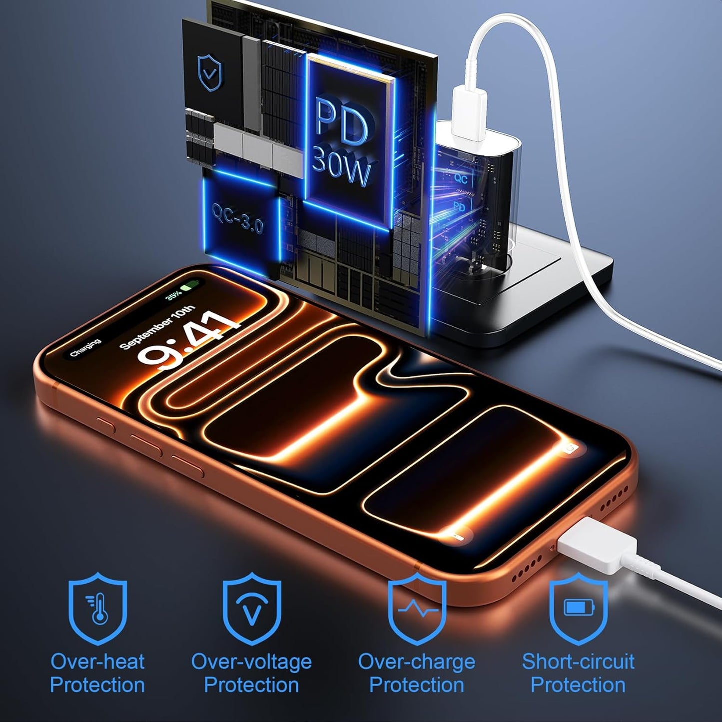 iPhone 16 15 17 Pro Max Charger 30W Type C Chargers USB C Fast Charger Block iPhone 16 Chargers Fast Charging with 10FT C Charging Cable for iPhone 17/17 Pro Max/16/16 Pro Max/15/15 Pro/iPad/Samsung