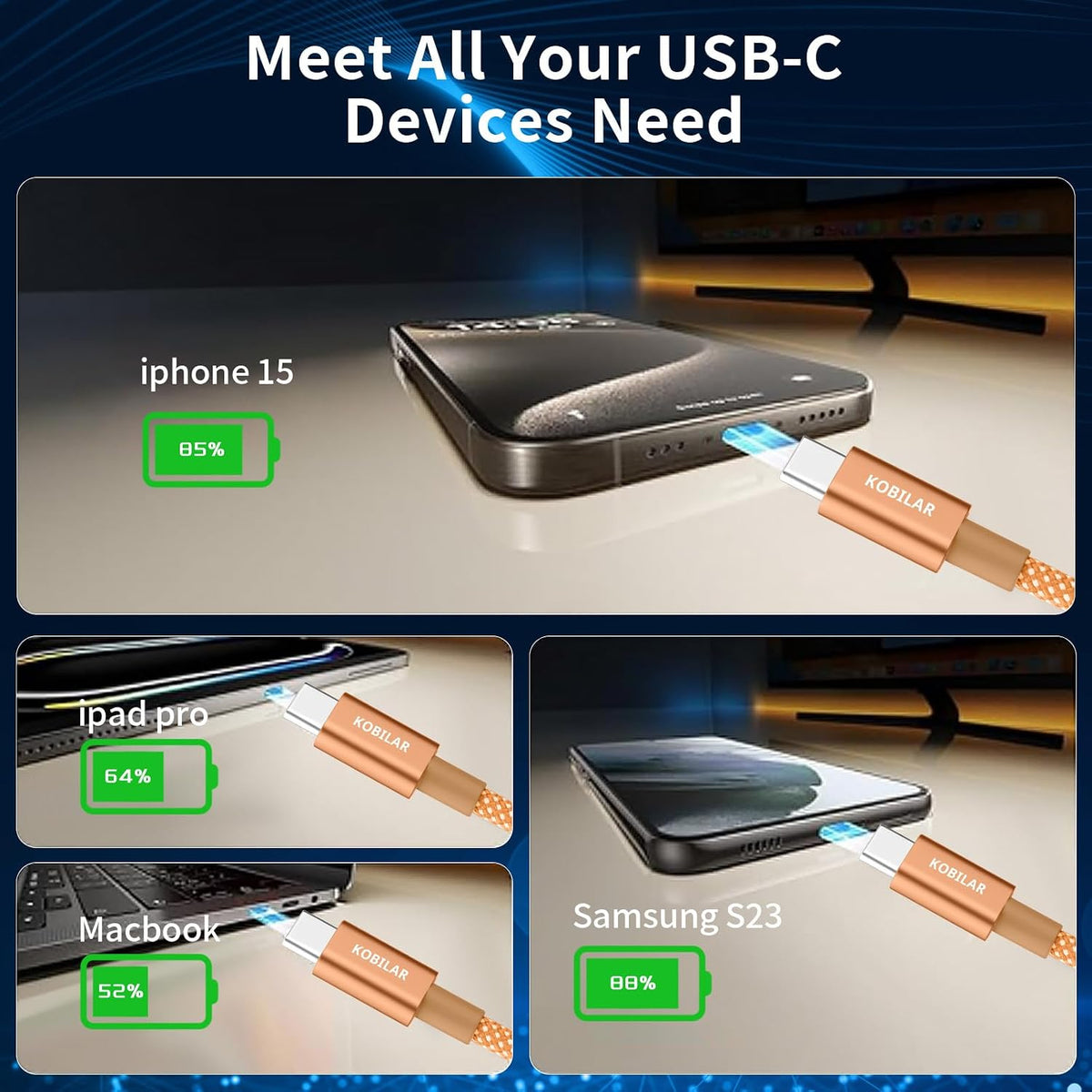 USB C to USB C Cable 3 Pack,Nylon Braided 3Pack 60W 6.6FT Type C Fast Charging Cord Compatible for for iPhone 17/16, Galaxy S25, Pixel 9, MacBook, Chromebook, iPad Pro (Brown, 3Pack-6.6ft)