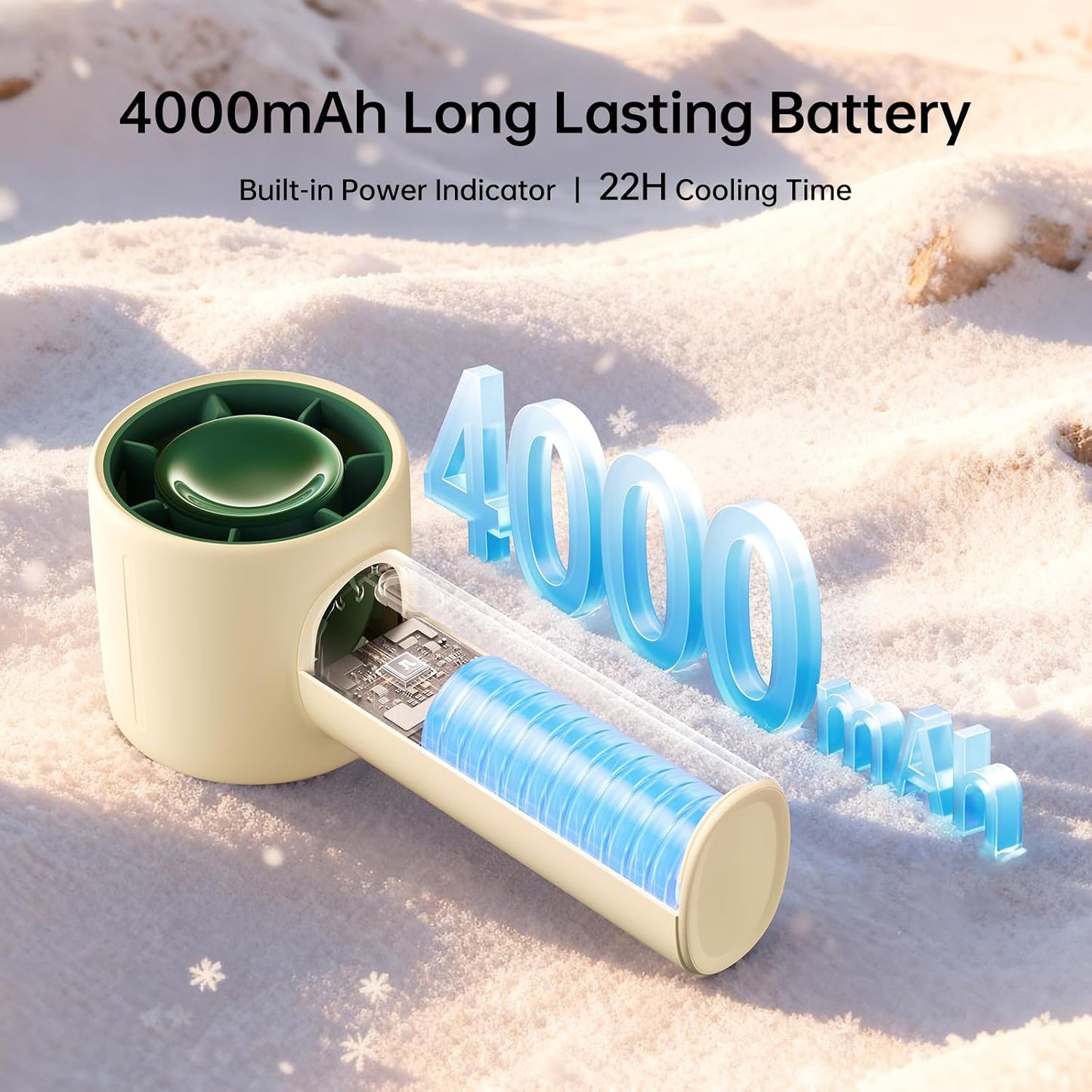 JISULIFE Handheld Turbo Fan, 4000mAh Rechargeable, 5-Speed - Beige | 22H Max Runtime, Powerful Airflow, Ultra-Quiet, with Neck Strap & Stickers Included, Gift for Women, Men & Kids