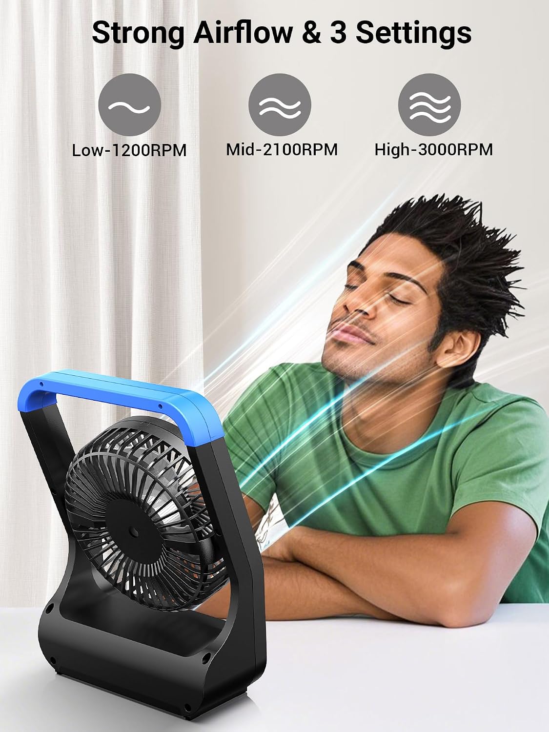 Gazeled Battery Operated Fan, Camping Fan Battery Powered, Super Long Lasting, 5'' Portable D-Cell Battery Powered Desk Fan with Timer, 3 Speeds, Quiet, 180° Rotation, for Office,Bedroom,Outdoor, F24