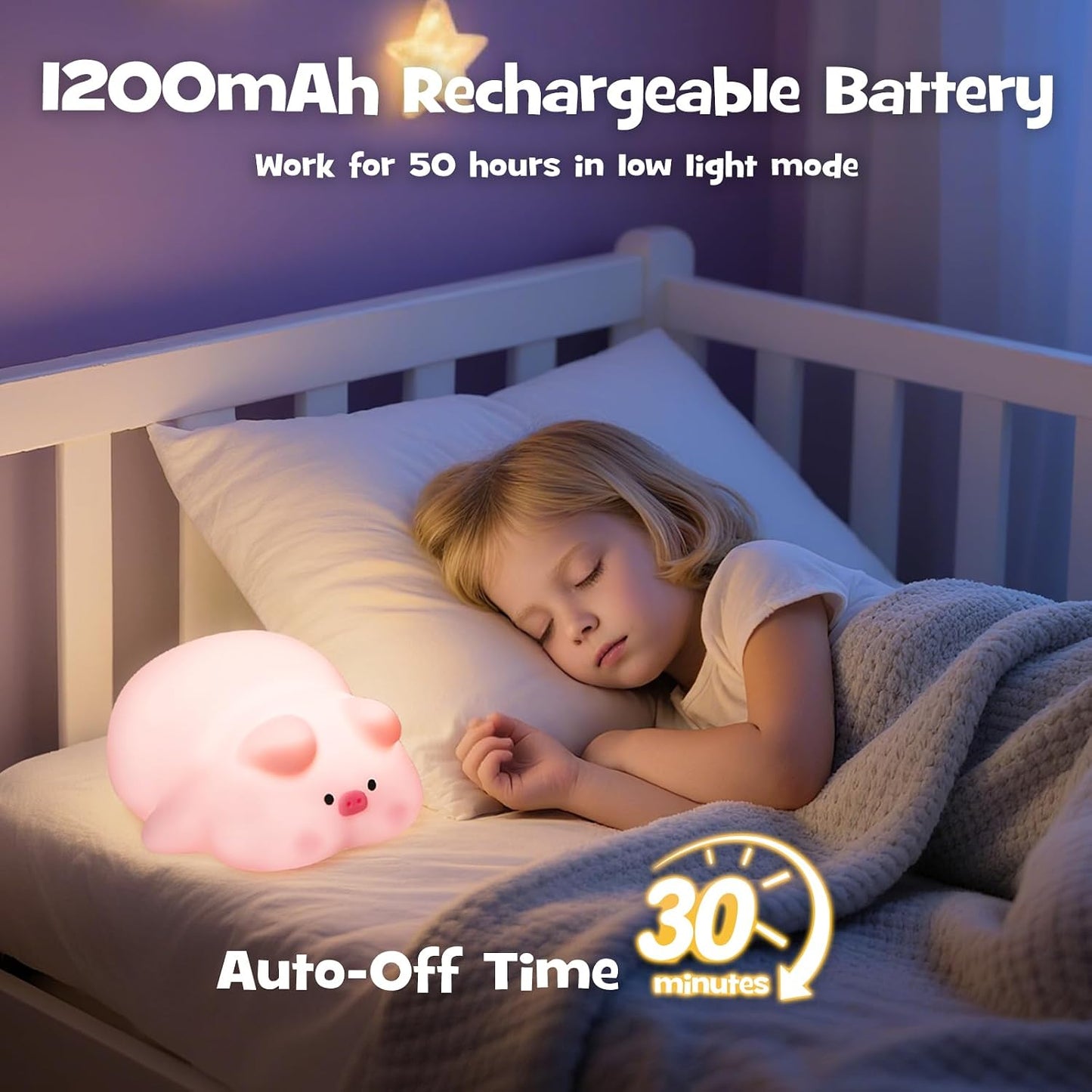 Squishy Pig Night Light 3 Brightness Adjustable Cute Lying Flat Piggy Light with Timer Nursery Breastfeeding Nightlight Rechargeable Silicone Touch Bedside Animal Lamp for Home Bedroom Dorm Decor
