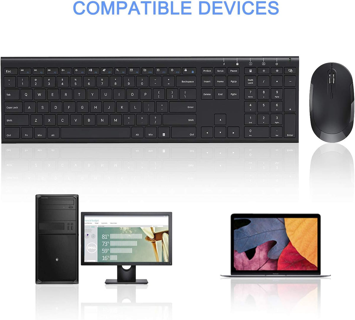 Vssoplor Wireless Keyboard and Mouse, Rechargeable Ultra Slim, Black