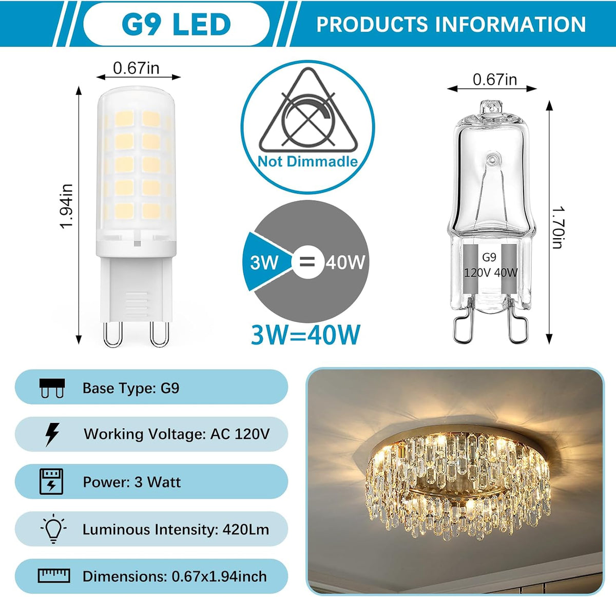 BAOMING G9 LED Bulb Non-Dimmable 3W (40W Equivalent) - 3000K Warm White, No Flicker, Energy Saving, Plastic Base - 6 Pack for Bedroom, Chandelier
