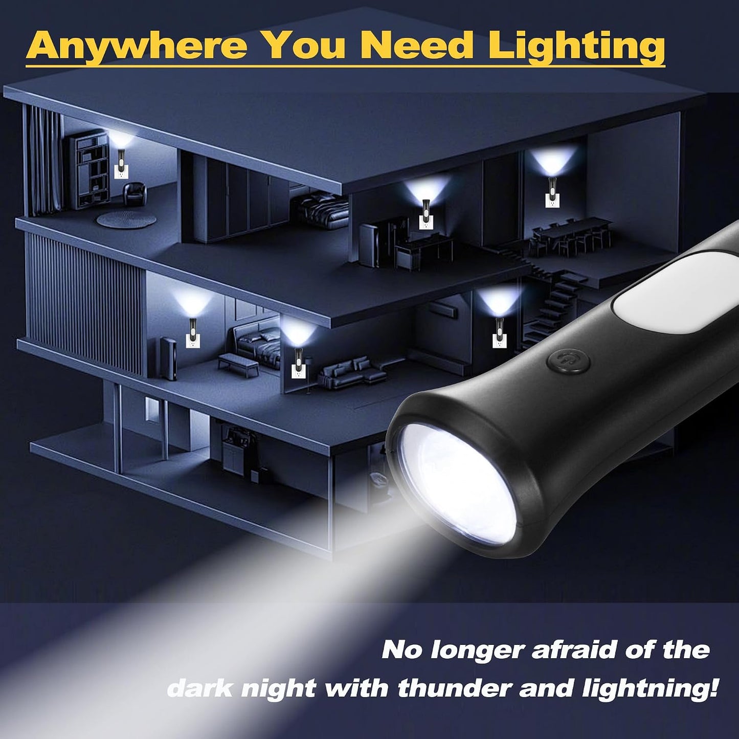 ROSSEX 4 in 1 Emergency Lights for Home Power Failure, 3 Pcs Rechargeable LED Flashlight Plug in Wall, Automatic Turn-On Power Outage Night Light Flashlight for Hurricane Preparedness Items, Black