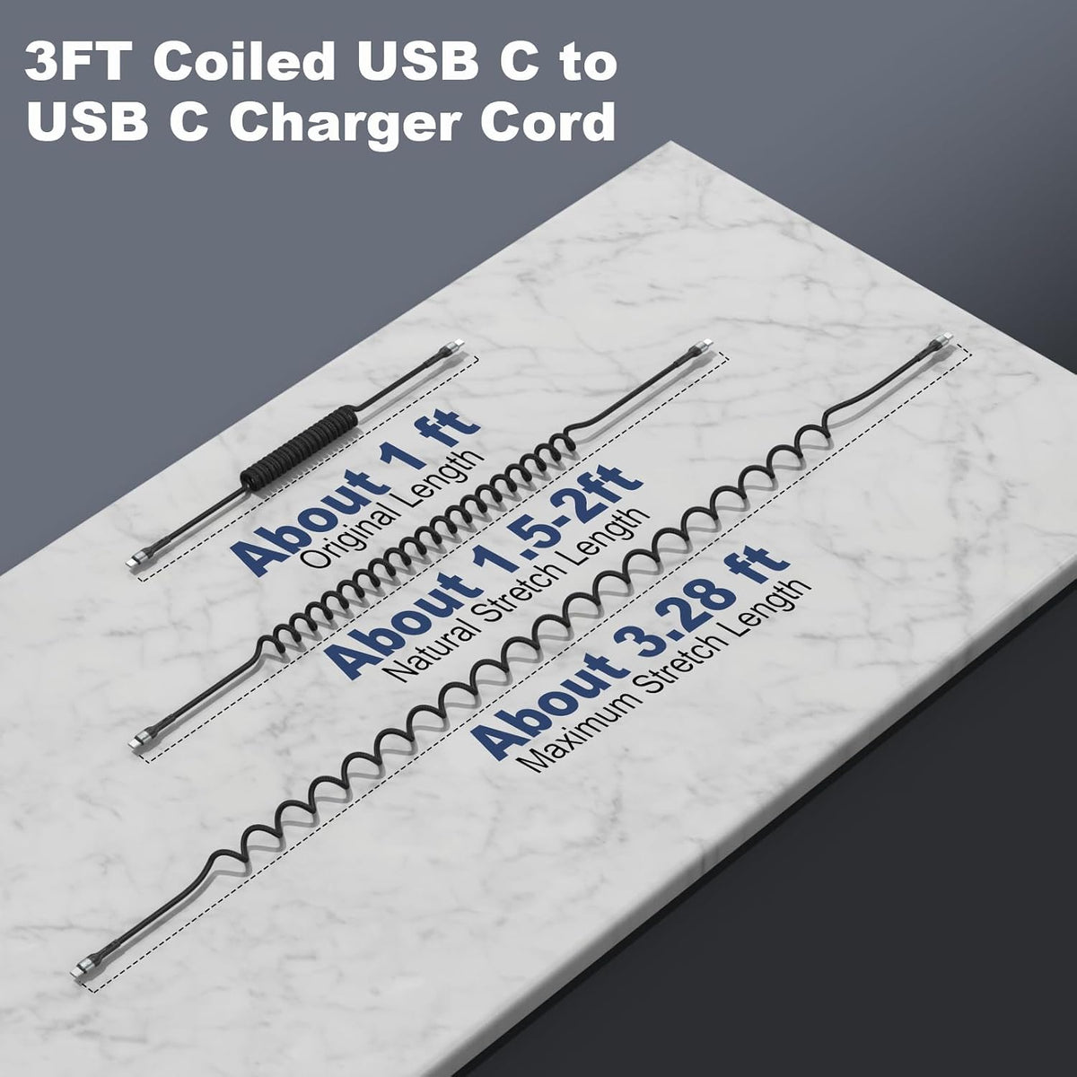USB C Cable 3ft 2Pack Coiled USB C to C Fast Charging Cable Nylon Braided