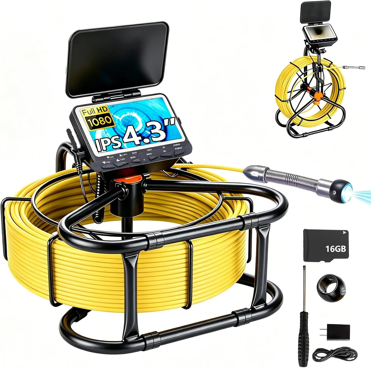 Sewer & Drain Camera 100FT, 4.3" HD Plumbing Inspection Camera 1080P IP68 | 17mm Probe, 6 LEDs, 5000mAh, 16GB DVR, Meter Counter, IP68 for Sewer Line, Drain Pipe, Plumbing & Pipe Inspection Camera