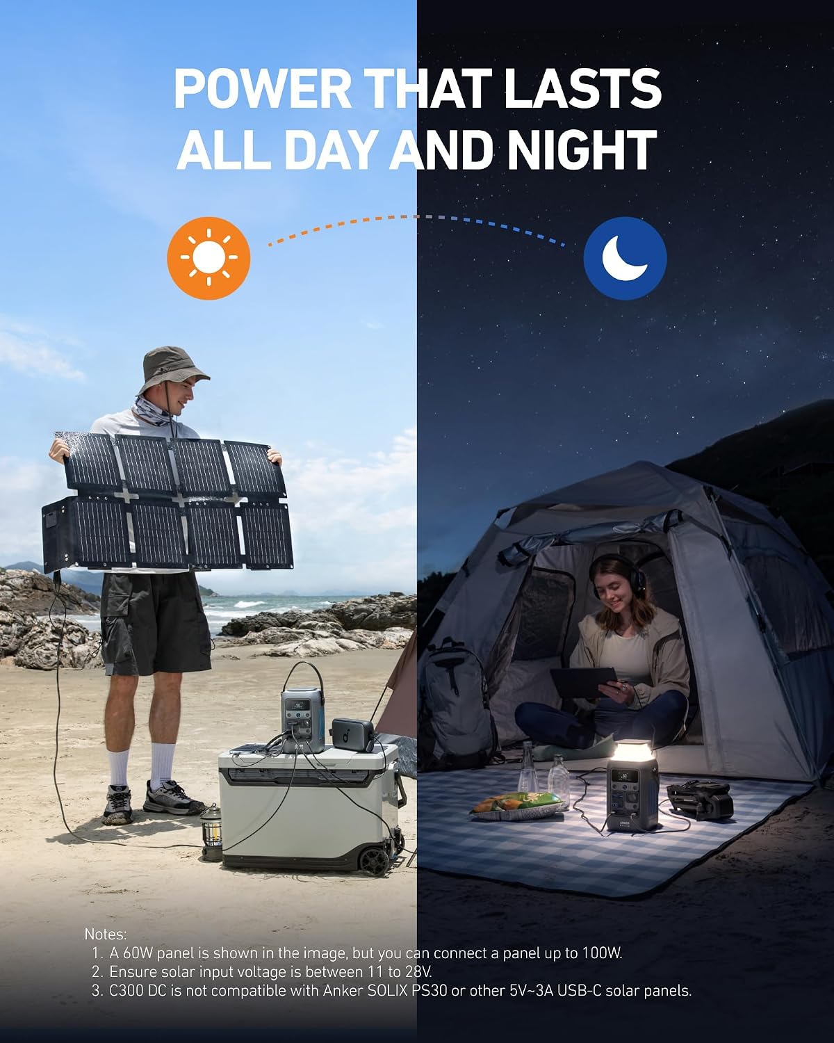 Anker SOLIX C300 DC Portable Power Station with Adjustable Strap,Outdoor 288Wh, Portable Power Station, LiFePO4 Battery, 300W Solar Generator, for Camping, Traveling, and Emergencies.