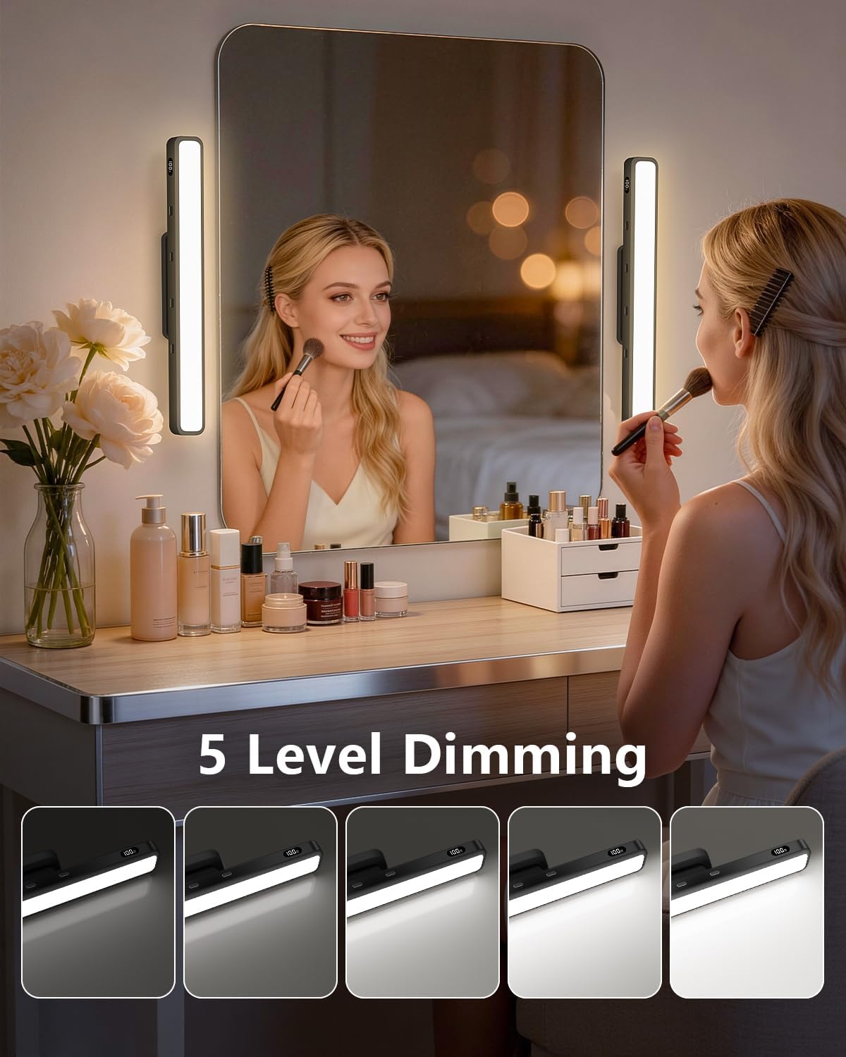 WILLED 3W Mirror Lights with Remote Control,Eye-Friendly Magnetic Light Bar with Battery Level Display,Adjustable Color Temperatures Vanity Lights for Mirror,Makeup Lighting for Bathroom(2 Pack)
