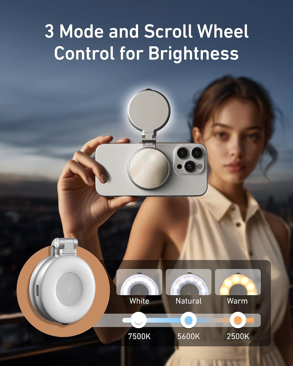 TELESIN C03 Magnetic Selfie Light, Phone Light for iPhone Magsafe | CRI97 360° LED Selfie Ring Fill Light with Mirror for Selfies/Photography/TikTok/Zoom Calls/Video Conference/YouTube