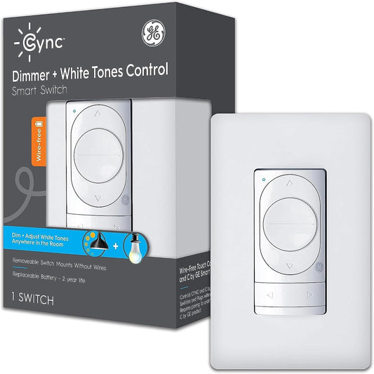 GE CYNC Smart Dimmer Switch, Wire-Free, Bluetooth, White (1 Pack)