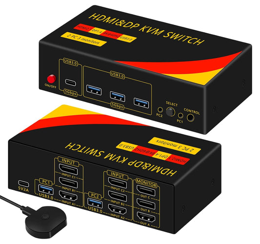 2*DP+1*HDMI KVM Switch 3 Monitors 2 Computers