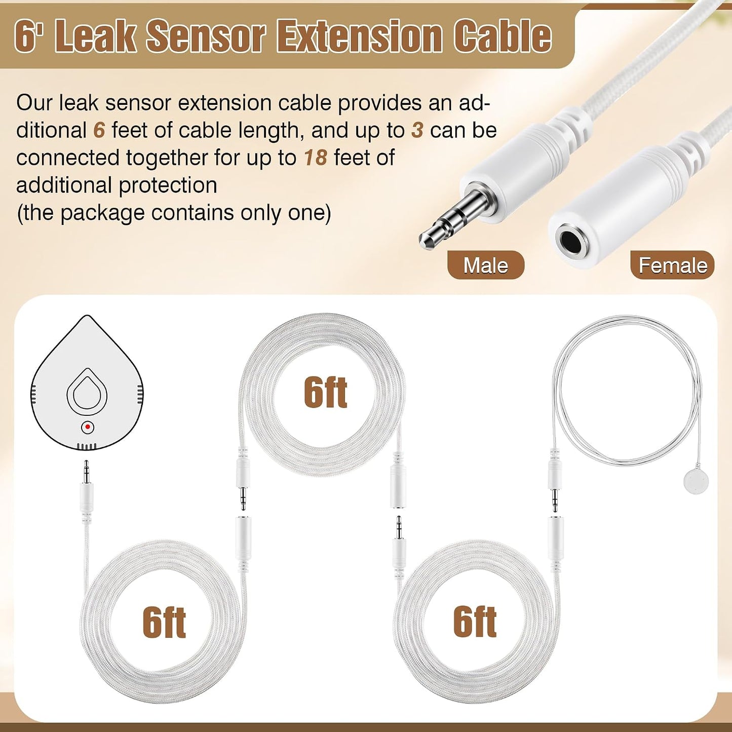 Feekoon Foot Sensing Add Compatible with Moen 920-006, 6' Leak Sensor Extension Cable Accessory Compatible with Flo Smart Water Detector 920-004 920-005, White