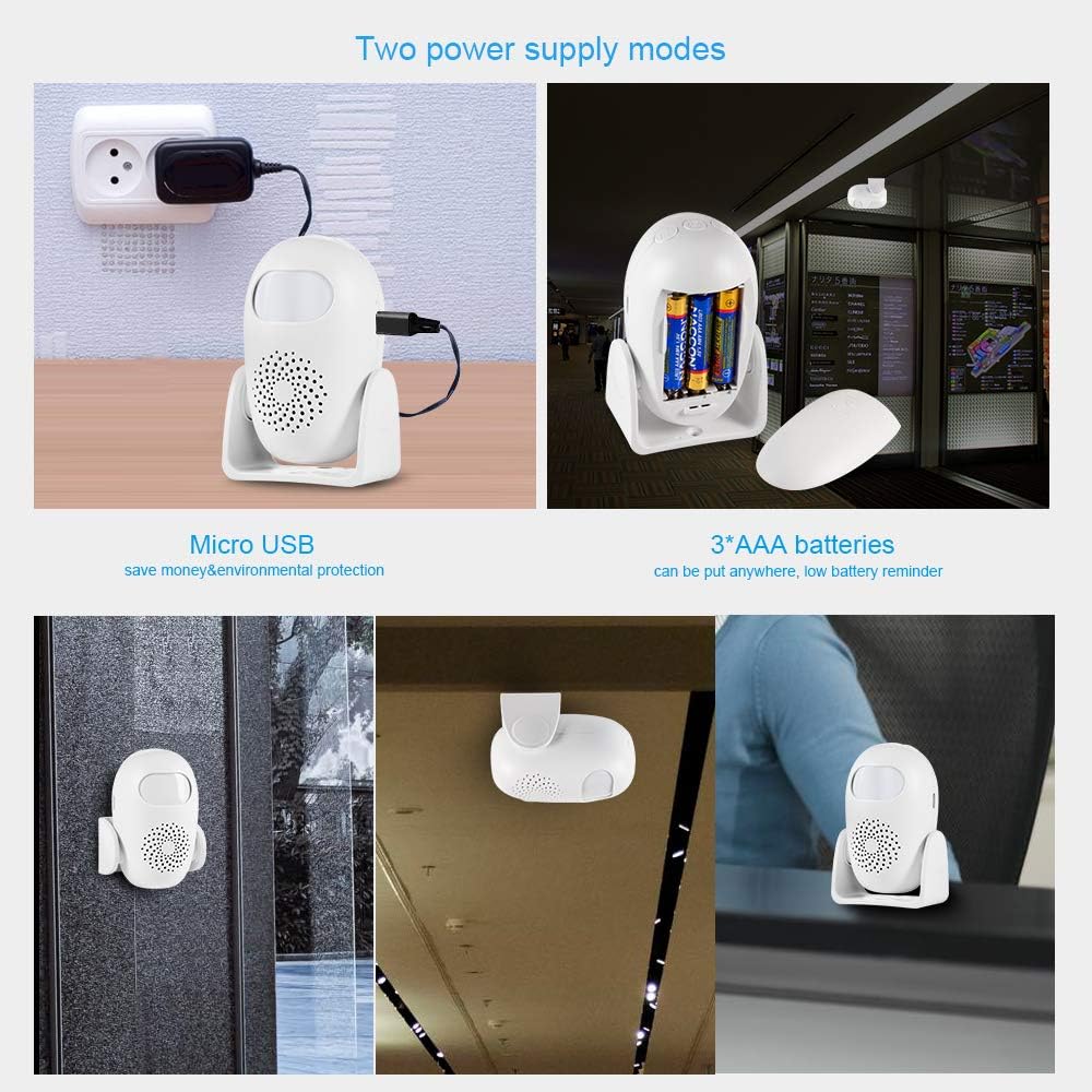 TOWODE Motion Detector Alarm Indoor Motion Sensor Alarm with Remote Control 110dB 4 Volume Levels Motion Detector Alert for Home Shop Store (1 Motion Detector, 1 Remote Control)