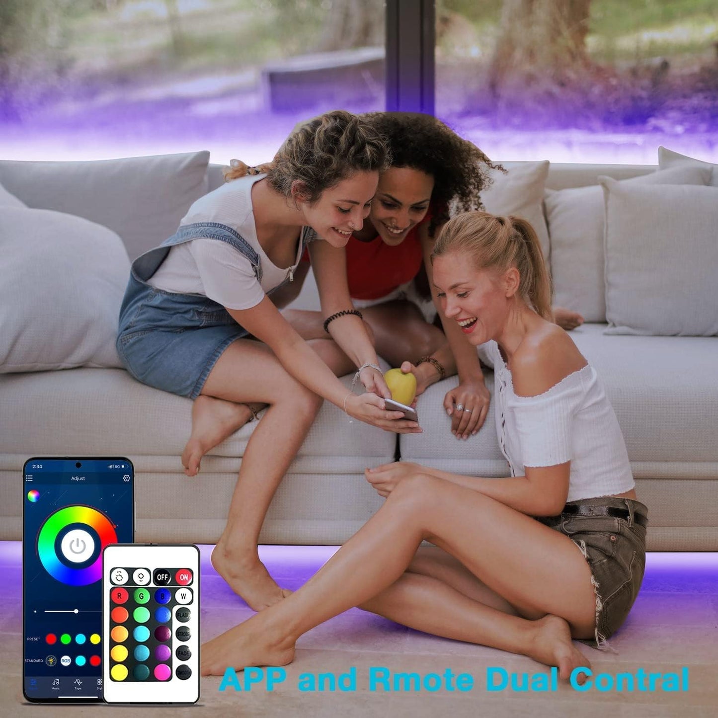 dalattin Led Lights for Bedroom 130ft (2 Rolls of 65.6ft), Led Strip Lights with Remote & App Control, LED Light Strips for Decorative Purposes