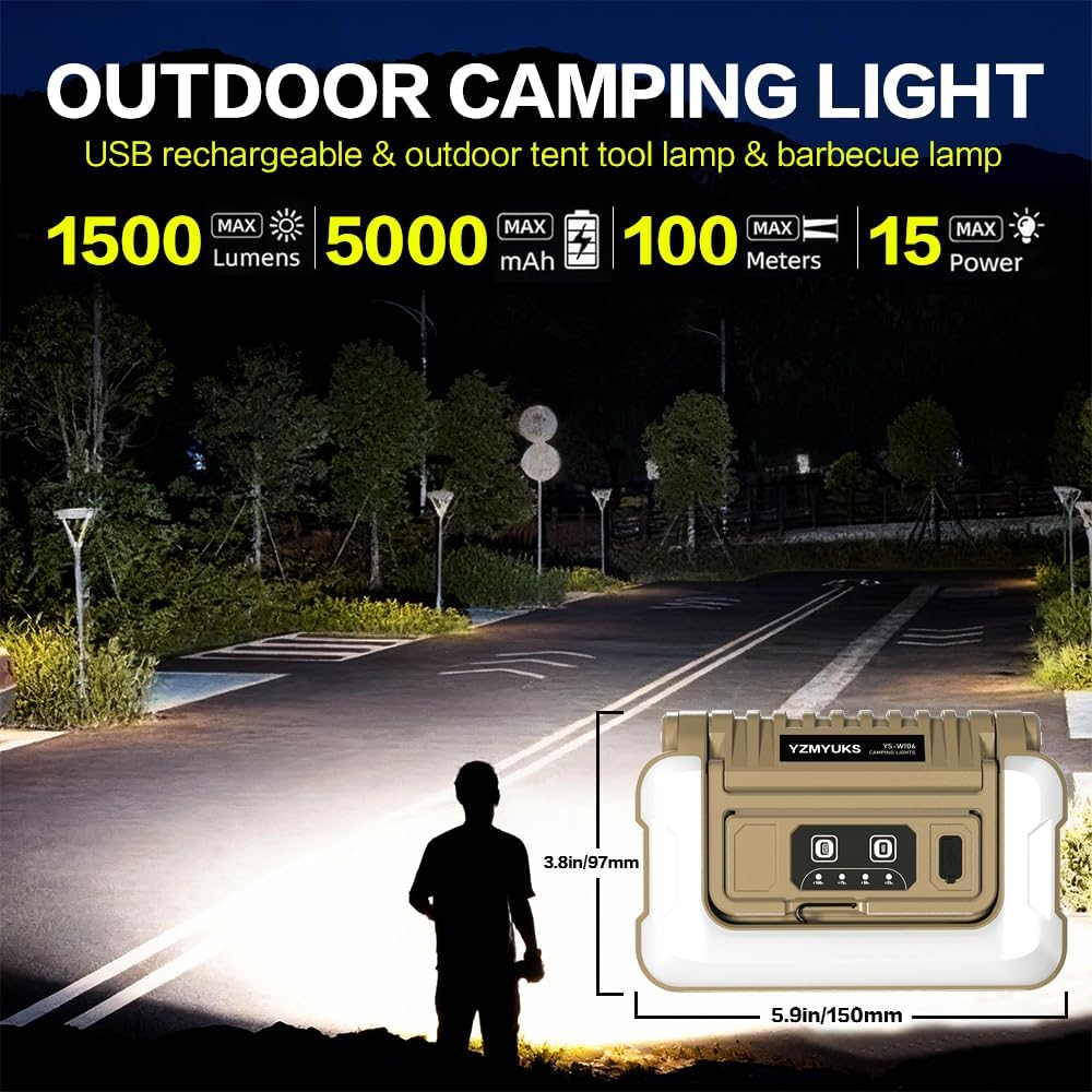 Collapsible Portable Ultra Bright LED Camping Lantern 1500 Lumens USB-C Rechargeable Tent Light 5 Modes 3 Light Sources for Power Outages Camping Hiking Emergency Work Lights