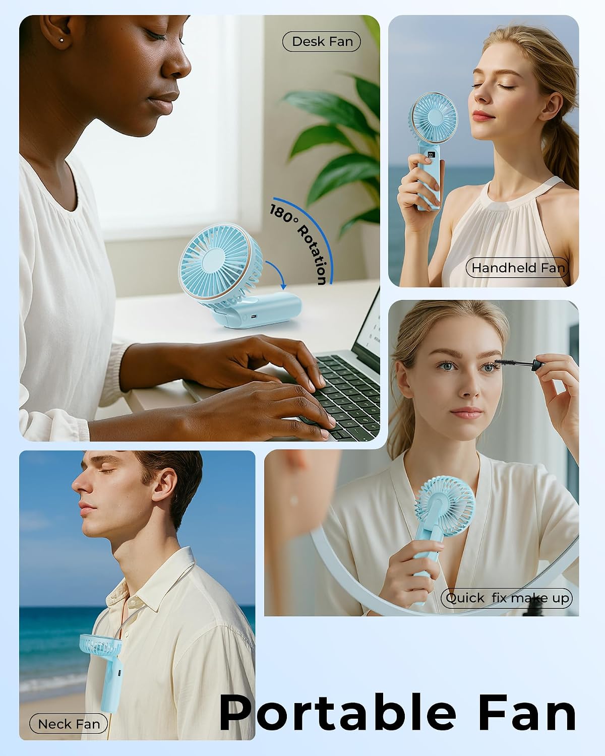 TUNISE Portable Handheld Fan, 4000mAh, 180 Adjustable, 6 Speed Wind, USB Rechargeable Foldable Fan with Real-Time Electricity Display