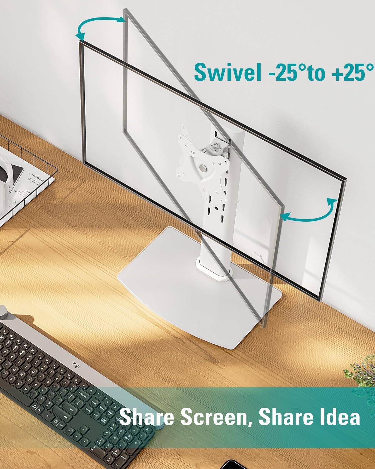 MOUNT PRO Single Monitor Stand Fits Max 32 inch Screen, Free-Standing Computer Desk Stand, Display Mount with Height Adjustable, Swivel, Tilt, Rotation, VESA Monitor Stand 100x100, White