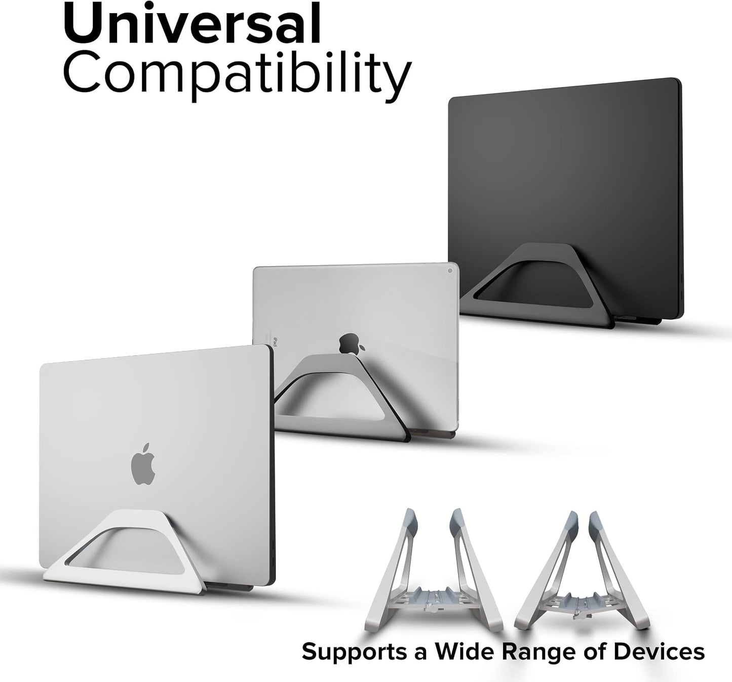 Elestoria Aluminum Vertical Laptop Stand with Gravity Auto-Lock – Adjustable Laptop Holder Vertical fits MacBook Pro/Air, Chromebook & Gaming Laptops up to 17.3" – Space-Saving Desktop Dock - Silver